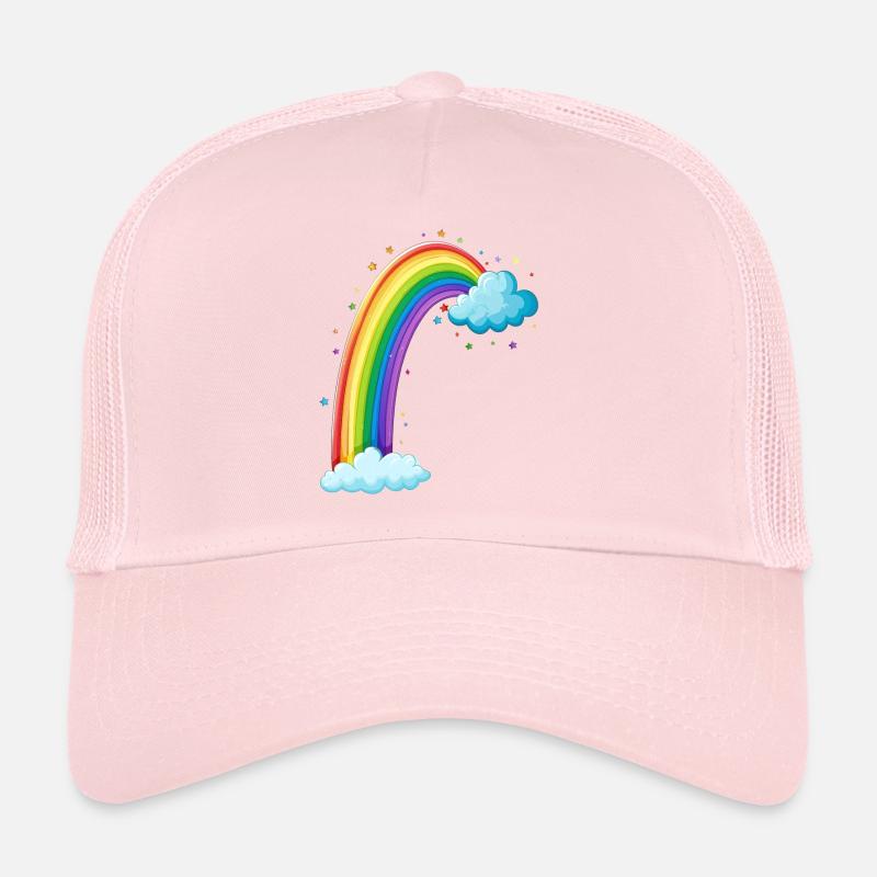 Colorful Rainbow With Clouds Drawing Trucker Cap