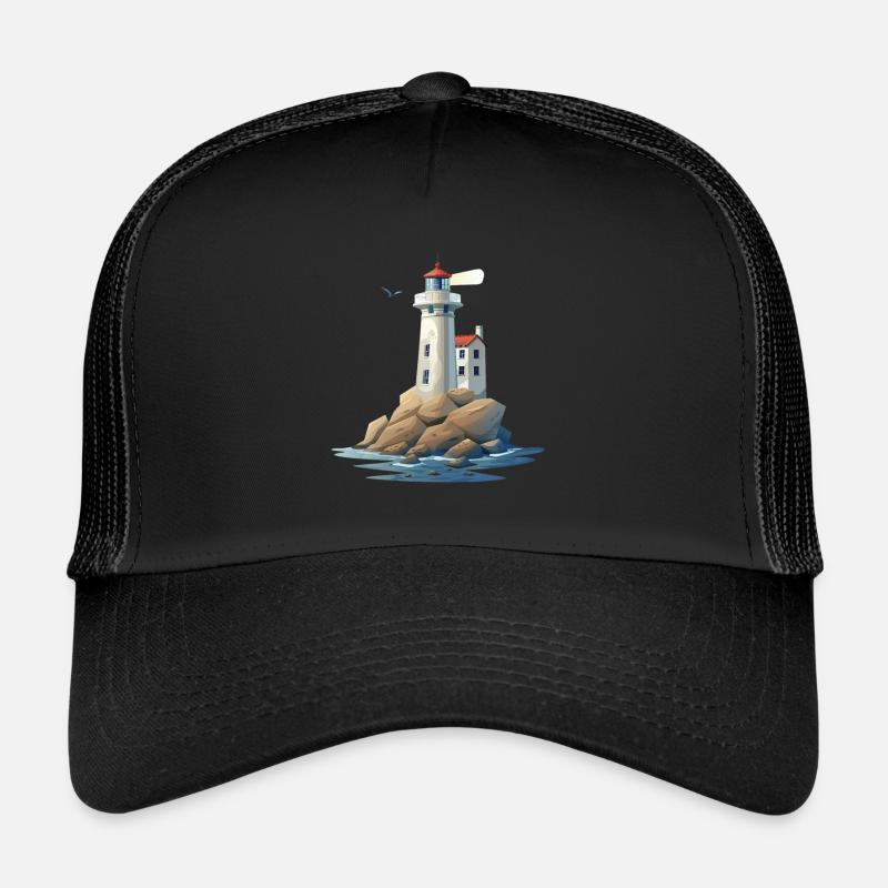 Leuchtturm An Der Felsigen Küste - Trucker Cap - Schwarz/Schwarz