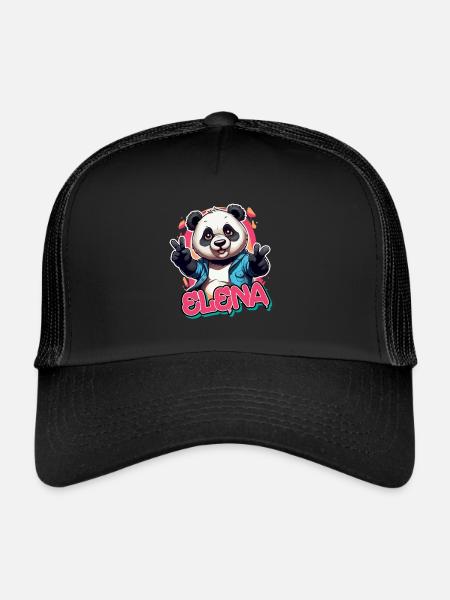 ELENA - Beau nom de fille avec Cool Panda - Casquette trucker  - noir/noir - Devant