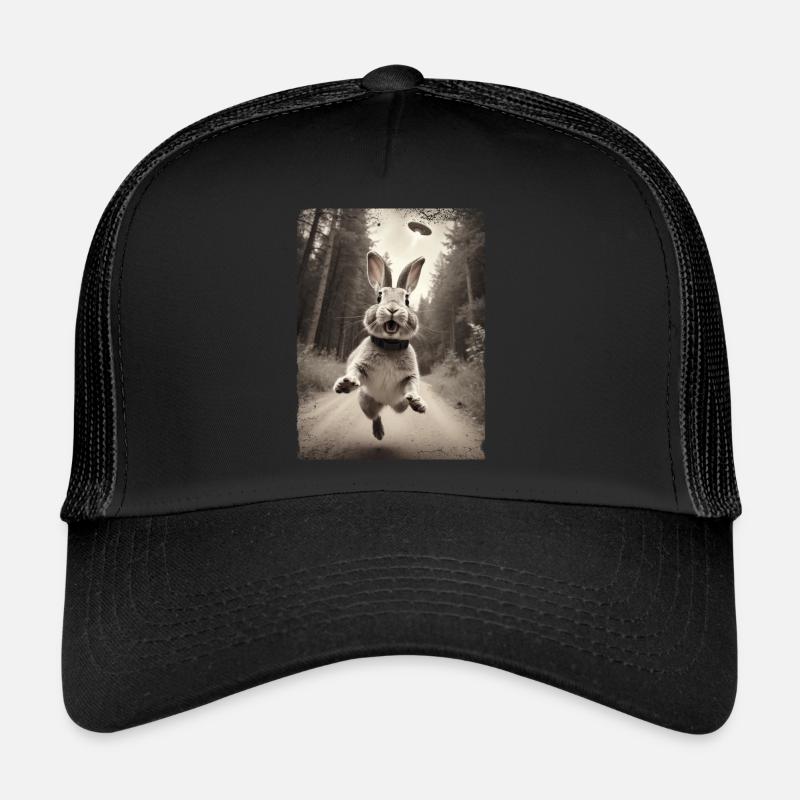 Lustiges Hasen Selfie Außerirdisches Raumschiff - Trucker Cap - Schwarz/Schwarz