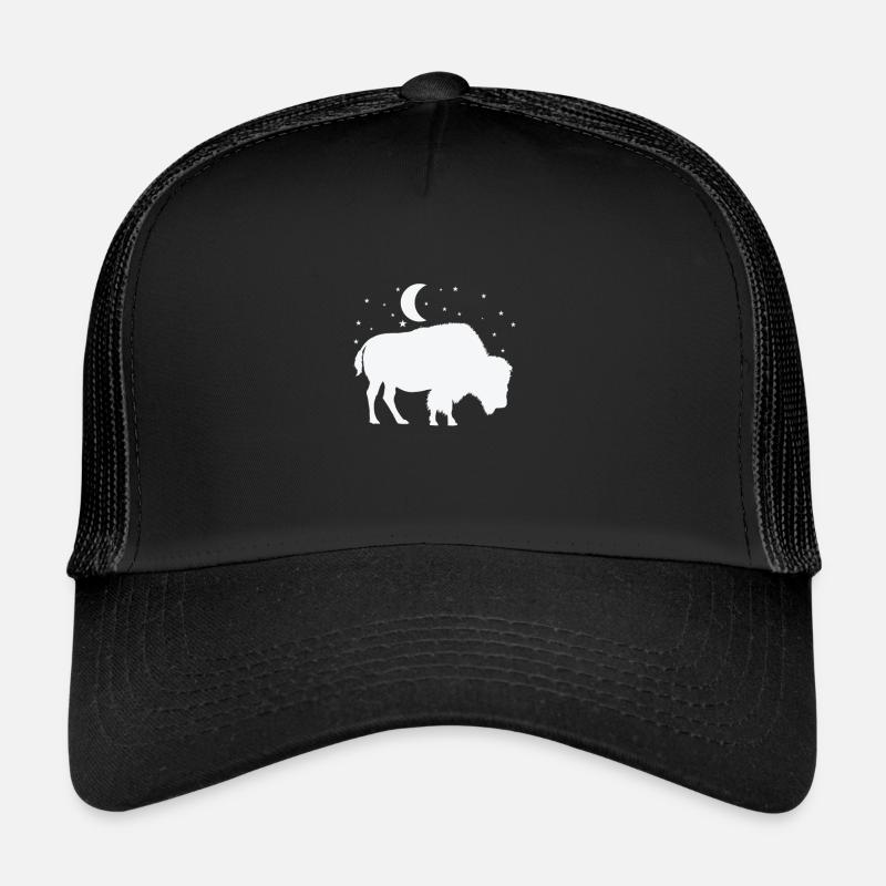 Bison im Mondschein - Trucker Cap - Schwarz/Schwarz