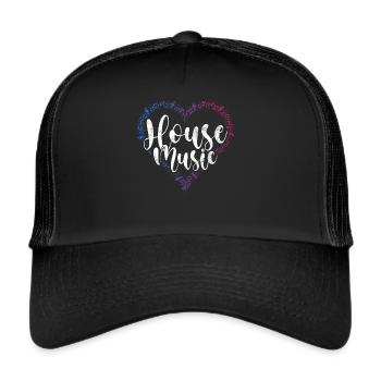 House Music, EDM, Rave, DJ, Electro, Deep House, Amoureux - Casquette trucker  - noir/noir - Devant