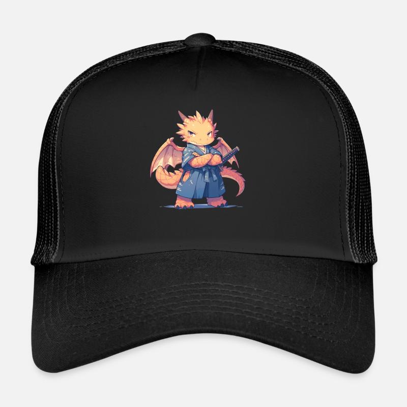 Drache Ninja Japanisch Kawaii Drache - Trucker Cap - Schwarz/Schwarz