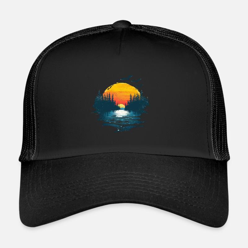 Motif Forêt Coucher De Soleil Et Oiseaux Casquette trucker 