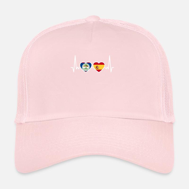 Belize Spain Heartbeat Flag Belizer Trucker Cap