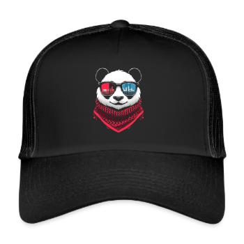 Panda Mit Sonnenbrillen Hausmusik Rave DJ - Trucker Cap - Schwarz/Schwarz - Vorne