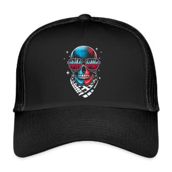 Skull Mit Sonnenbrillen Hausmusik Rave DJ - Trucker Cap - Schwarz/Schwarz - Vorne