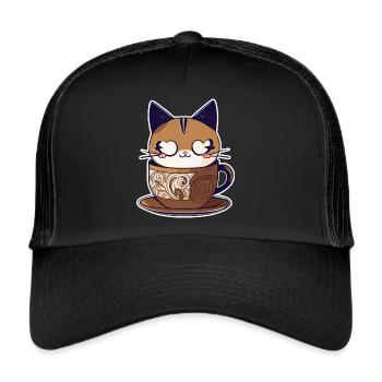 Cute Coffee Cat - Trucker Cap - black/black - Front