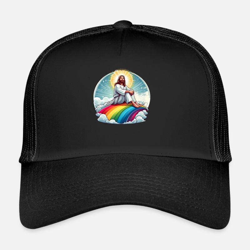 Jesus auf Regenbogen - Trucker Cap - Schwarz/Schwarz