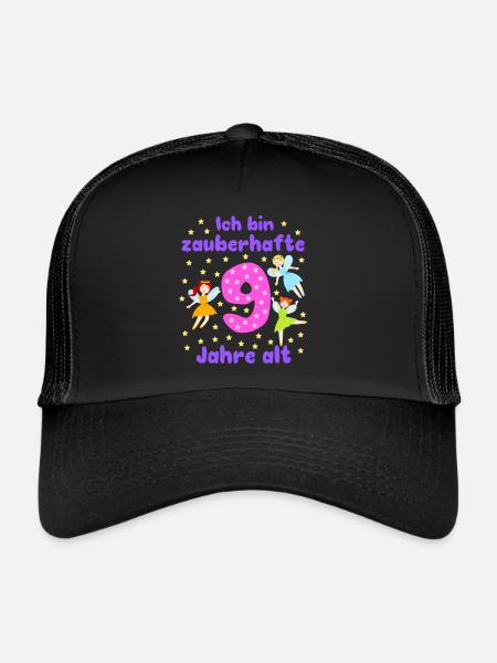 9th Birthday Fairies Magic Fantasy Girl 9 Years - Trucker Cap - black/black - Front