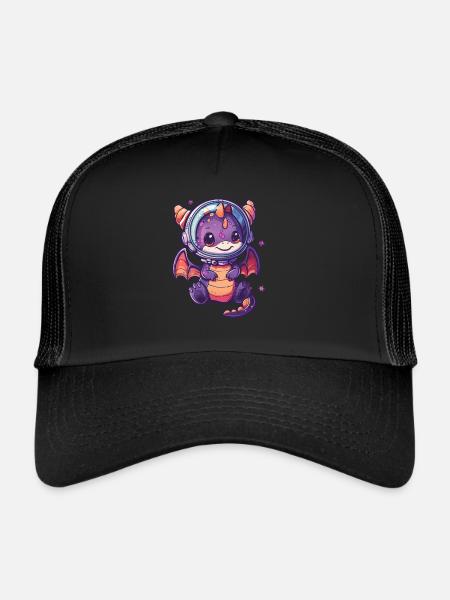 Dragon Astronaute Kawaii Dragon Enfants - Casquette trucker  - noir/noir - Devant