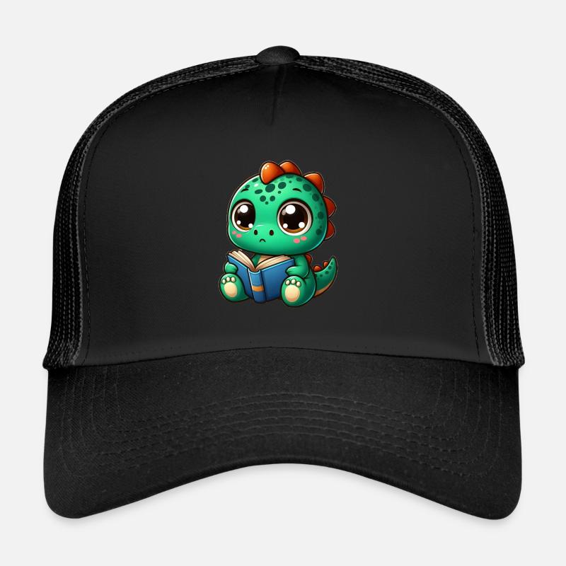 Dino liest ein Buch - Trucker Cap - Schwarz/Schwarz