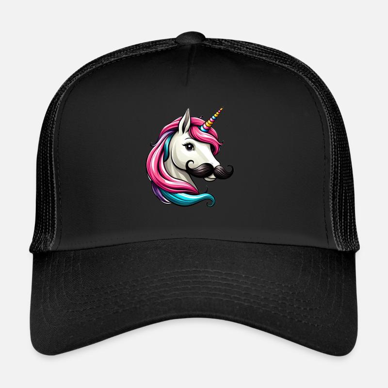 Einhorn mit Schnurrbart - Trucker Cap - Schwarz/Schwarz