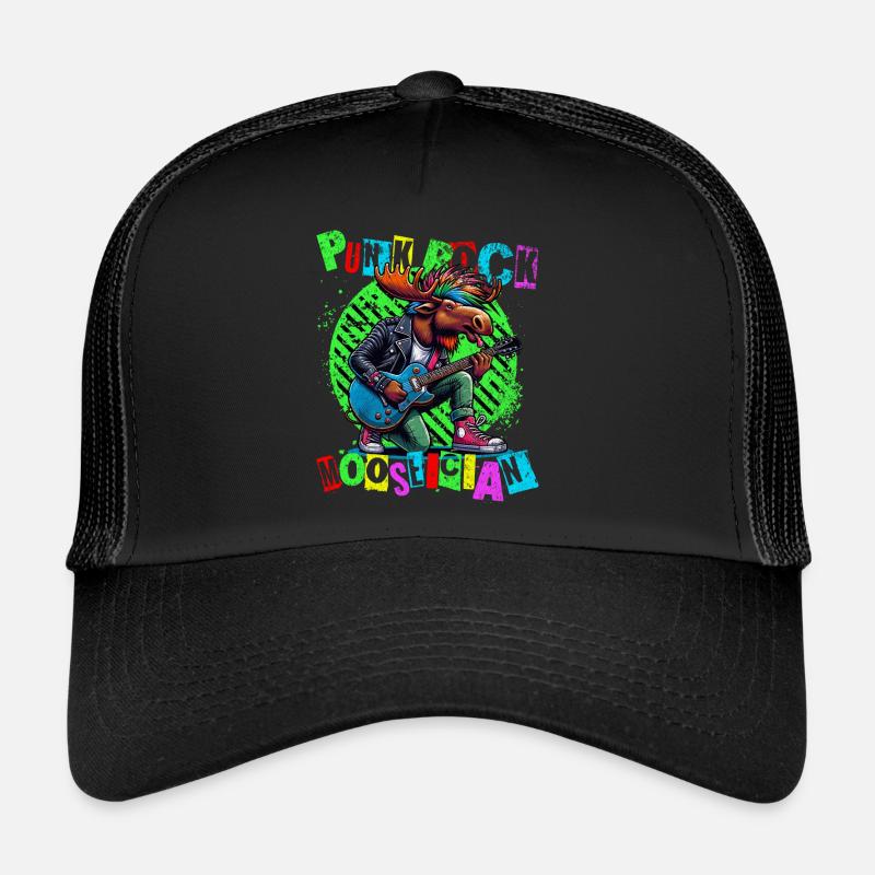 Punk Rock Mooseician - Punk Moose playing guitar Trucker Cap