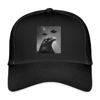 FUN Artist Popart Design, Selfie with UFO Raven - Trucker Cap - black/black - Front