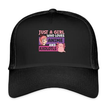 Anime Axolotls Süße Kawaii Teen Girls Kinder - Trucker Cap - Schwarz/Schwarz - Vorne