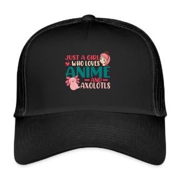 Anime Axolotls Süße Kawaii Teen Girls Kinder - Trucker Cap - Schwarz/Schwarz - Vorne