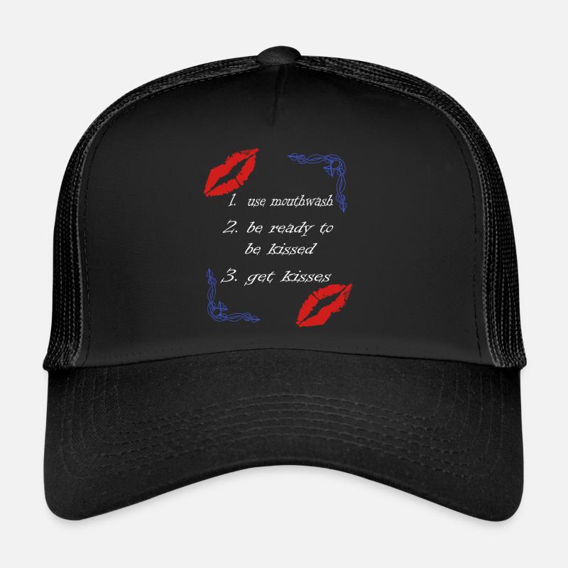kissing lips rules for kissing - Trucker Cap - black/black