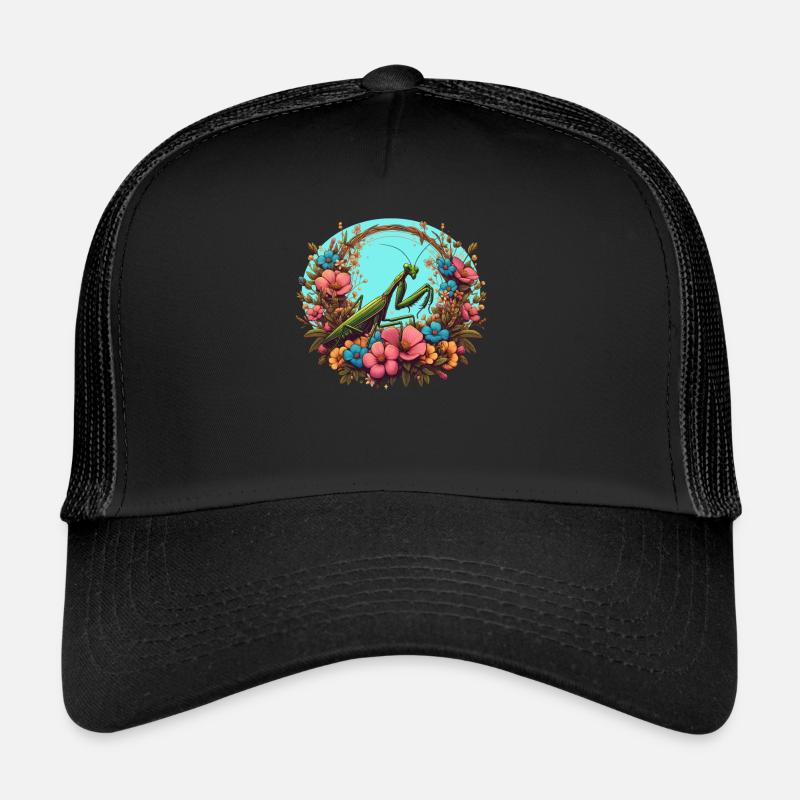 Mante religieuse dans une mer de fleurs Casquette trucker 