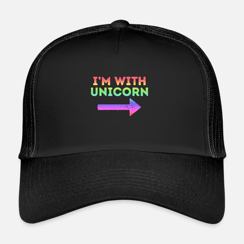 Je suis avec Licorne arc-en-ciel magique pointant la flèche Casquette trucker 