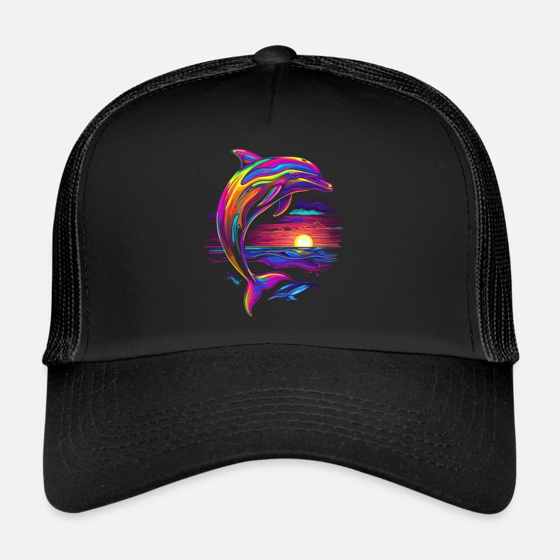 Dolphin Ocean Sea Creature Sunset Pop Art Trucker Cap