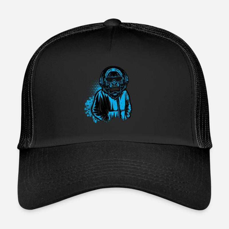 DJ Monkey Music Party Fun Sunglasses Monkey Headph Trucker Cap