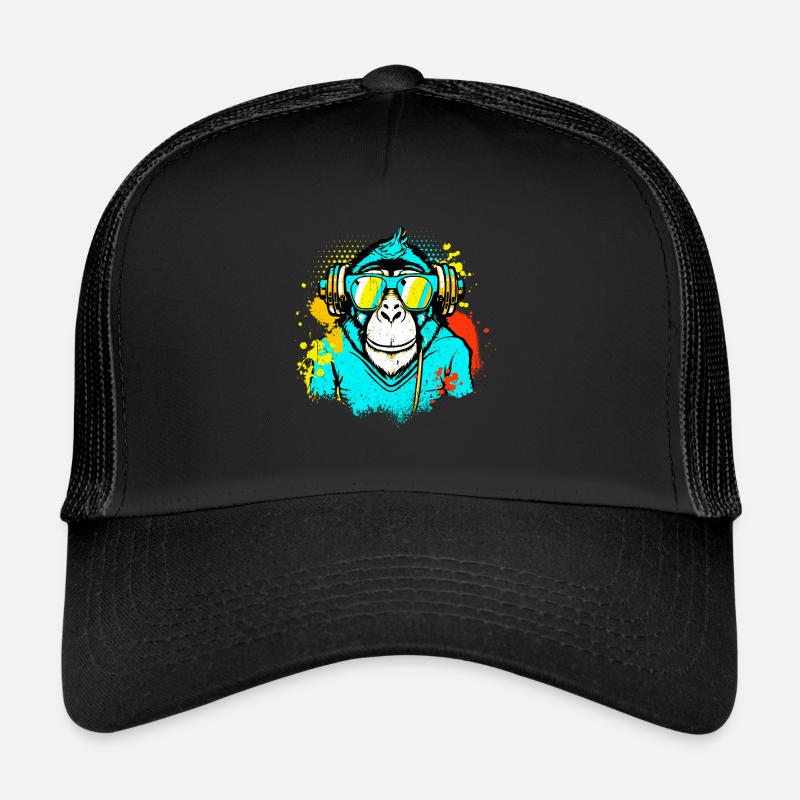 DJ Monkey Music Party Fun Sunglasses Monkey Headph Trucker Cap