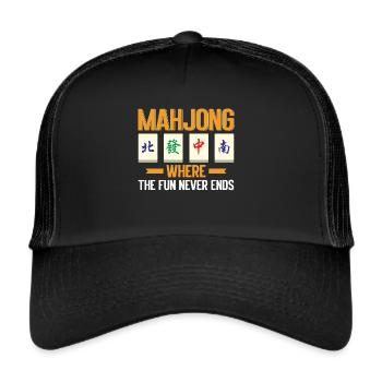 Mahjong Mah Jong Chinesisches Spiel Mah Jongg - Trucker Cap - Schwarz/Schwarz - Vorne