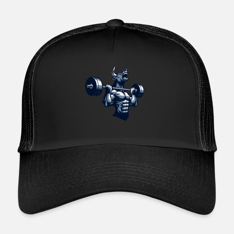 Stier Bulle Gewichtheber Workout Barbell Hantel - Trucker Cap - Schwarz/Schwarz