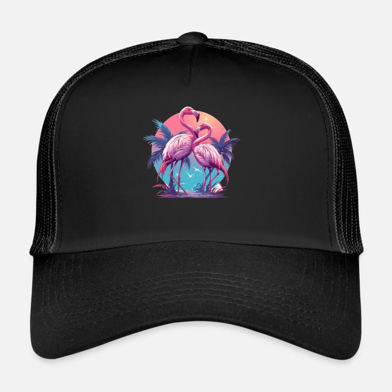 Flamingos Sunset Beach Ocean Flamingo Trucker Cap
