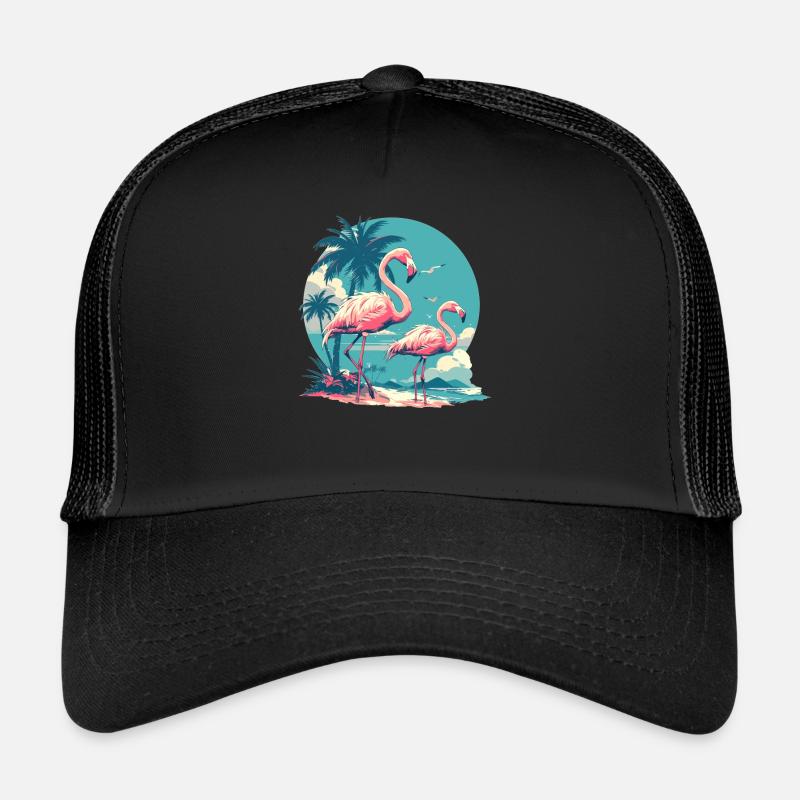 Flamingos Sunset Beach Ocean Flamingo Trucker Cap