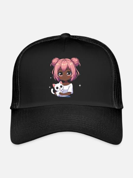 Anime Afro-américain Afro Anime Merch Stuff - Casquette trucker  - noir/noir - Devant