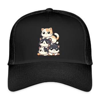 Stack of Kitty Cats Stack Kawaii Meowtain Anime - Trucker Cap - black/black - Front