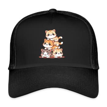 Stack of Kitty Cats Stack Kawaii Meowtain Anime - Trucker Cap - black/black - Front