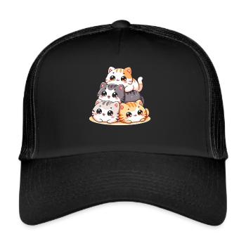 Stack of Kitty Cats Stack Kawaii Meowtain Anime - Trucker Cap - black/black - Front