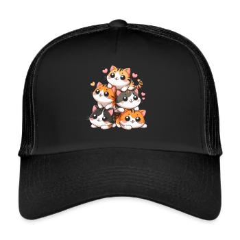 Stack of Kitty Cats Stack Kawaii Meowtain Anime - Trucker Cap - black/black - Front