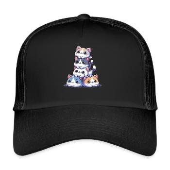 Stack of Kitty Cats Stack Kawaii Meowtain Anime - Trucker Cap - black/black - Front