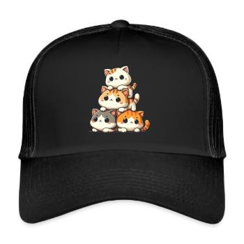 Stack of Kitty Cats Stack Kawaii Meowtain Anime - Trucker Cap - black/black - Front