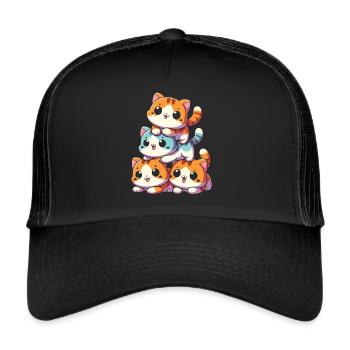 Stack of Kitty Cats Stack Kawaii Meowtain Anime - Trucker Cap - black/black - Front