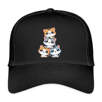 Stack of Kitty Cats Stack Kawaii Meowtain Anime - Trucker Cap - black/black - Front