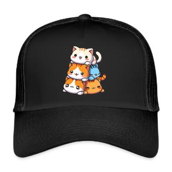 Stack of Kitty Cats Stack Kawaii Meowtain Anime - Trucker Cap - black/black - Front