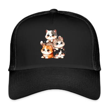 Stack of Kitty Cats Stack Kawaii Meowtain Anime - Trucker Cap - black/black - Front