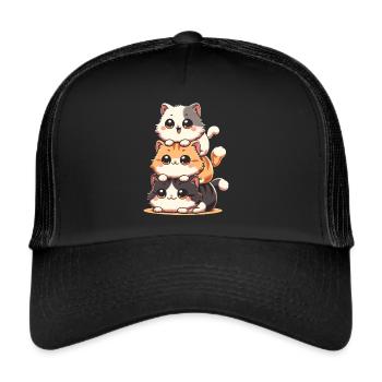 Stack of Kitty Cats Stack Kawaii Meowtain Anime - Trucker Cap - black/black - Front