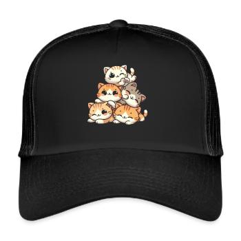 Stack of Kitty Cats Stack Kawaii Meowtain Anime - Trucker Cap - black/black - Front
