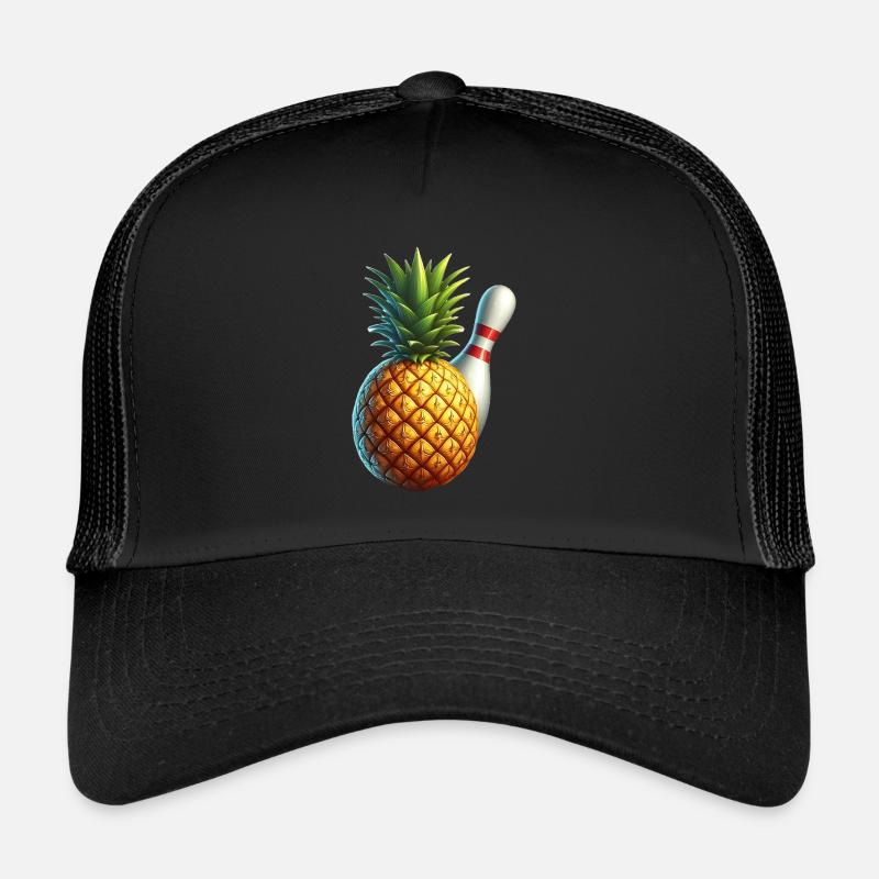 Bowlingkugel und Ananas - Trucker Cap - Schwarz/Schwarz