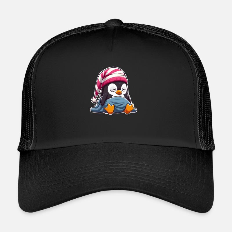 Schläfriger Pinguin im Schlafanzug - Trucker Cap - Schwarz/Schwarz