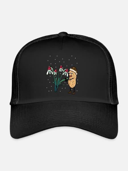 Erdnuss Frühling Schnee Garten Blumen Frost - Trucker Cap - Schwarz/Schwarz - Vorne
