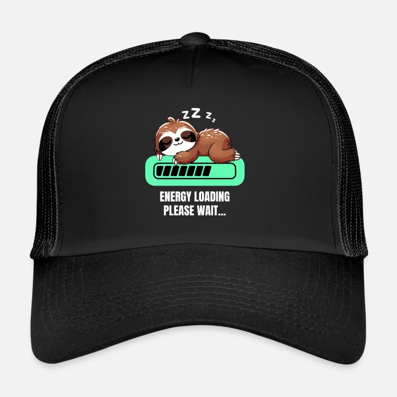 Faultier Schlafshirt Chillen Niedlich Schlafen Süß - Trucker Cap - Schwarz/Schwarz