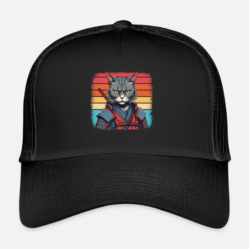 Japonais Samouraï Cat Warrior Retro Ninja Casquette trucker 