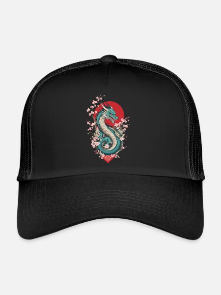 Dragon Anime Fan Dragon japonais Style Vintage - Casquette trucker  - noir/noir - Devant